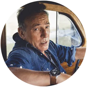 Bruce Springsteen turning back to look at the viewer